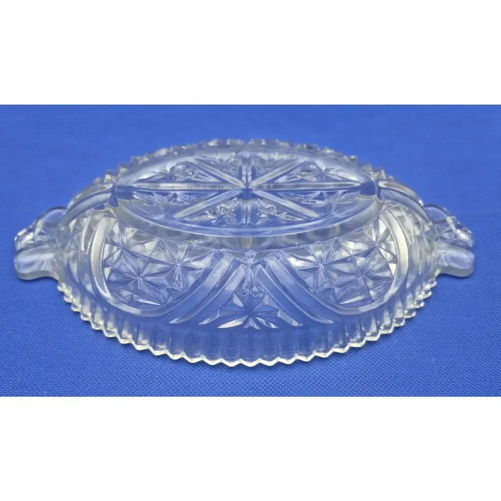 Vintage Anchor Hocking Clear Glass Divided Relish Dish Stars and Bars 10x6